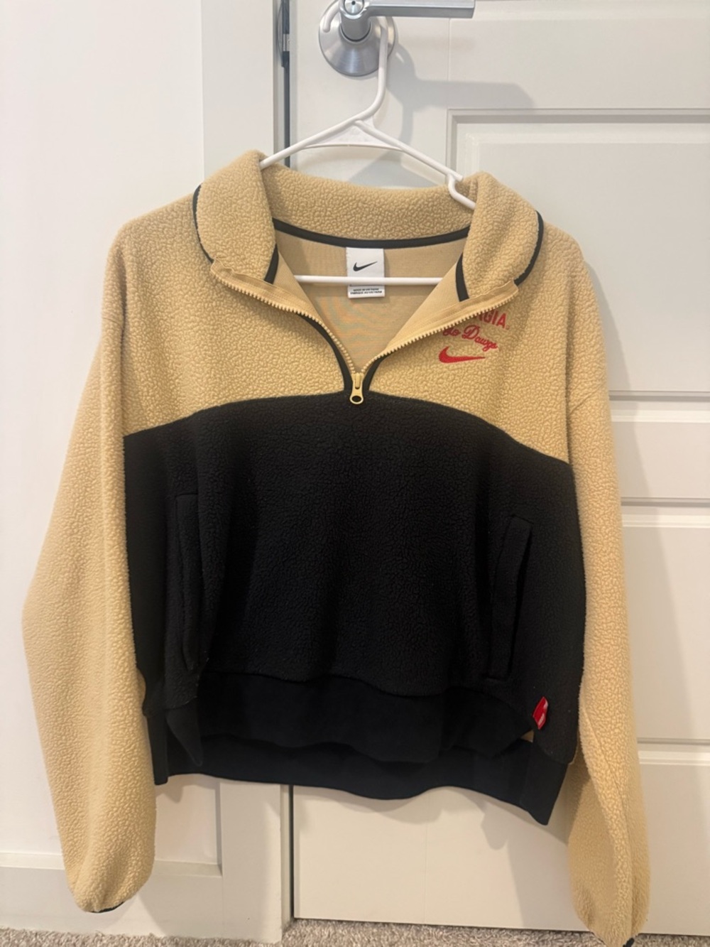 Nike Women’s Two-Tone Quarter-Zip Fleece Sweater - Tan/Black